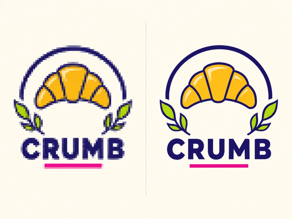 Illustration: a blurry AI-generated logo redrawn as a clean vector
